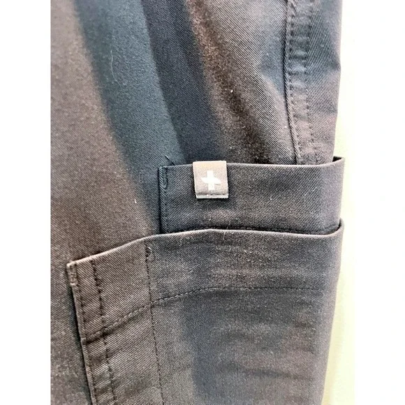 FIGS Yola Skinny Scrub Pants Women's Size Large Charcoal Gray Pink Drawstring - Picture 4 of 6